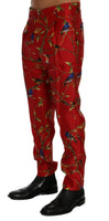 Dolce & Gabbana Red Silk Bird Print Dress Pants - Size IT52-XL