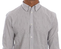 Frankie Morello White Blue Striped Casual Cotton Regular Fit Shirt - Size L