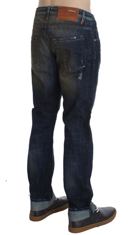 ACHT Blue Wash Cotton Regular Straight Fit Jeans - Size W34