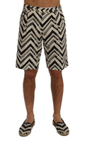 Dolce & Gabbana White Black Striped Cotton Linen Shorts - Size IT44-XS