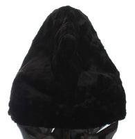 Dolce & Gabbana Black Weasel Fur Crochet Hood Scarf Hat - One Size