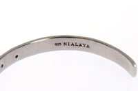 Nialaya Black Crystal 925 Silver Bangle Bracelet - Size M