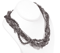 Original Multi Strand Silver Necklace With Black Pearls and Rhinestones.