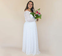 BLUSHFASHION - Original Curvy   Off-The-Shoulder Long Sleeves Lace Wedding Dress #1330