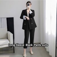 MUSWANNA' S STORE - Original Work Pant Suits OL 2 Piece Sets Double Breasted Long Sleeve Blazer Jacket Oversized Trousers Suit for Women Set Feminino