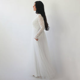 BLUSHFASHION - Original Ivory Lace Long Sleeves Wedding Dress With Pockets  #1266