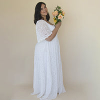 BLUSHFASHION - Original Curvy Ivory Square Neckline, Bohemian Butterfly Sleeves Dress #1322