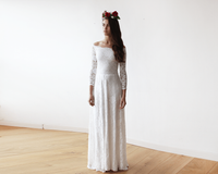 BLUSHFASHION - Original Ivory Off-The-Shoulder Floral Lace  Dress #1119