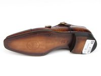 Paul Parkman Men's Brown Crocodile Embossed Calfskin Double Monkstrap (ID#045-APR-BRW)