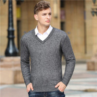 HLICYUM - Original Mink Cashmere Sweater Men Long Sleeve Pullovers Outwear Man V-Neck Sweaters Tops Loose Solid Fit Knitting Clothing 9 Colors New