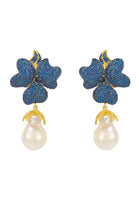 Original Baroque Pearl Sapphire Blue Flower Earring Gold