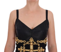 Dolce & Gabbana Abito a-line in lana nera elasticizzata oro - IT40-S