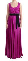 Dolce&Gabbana Abito lungo a maniche lunghe in seta stretch rosa-IT40-S