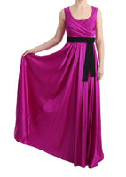 Dolce&Gabbana Abito lungo a maniche lunghe in seta stretch rosa-IT40-S