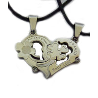 Couple necklace with heart and a four-leaf clover - Silver