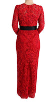 Dolce & Gabbana Red Flower Ricamo tubino lungo abito - Taglia IT40-S