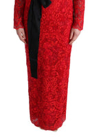 Dolce & Gabbana Red Flower Ricamo tubino lungo abito - Taglia IT40-S