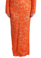 Dolce & Gabbana-Vestito lungo tubino Ricamo Arancione floreale-IT42-M