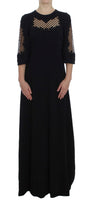 Dolce & Gabbana Nero Maxi abito elasticizzato in lana Ricamo - IT38-XS