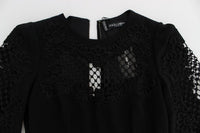 Dolce & Gabbana Nero Maxi abito elasticizzato in lana Ricamo - IT38-XS