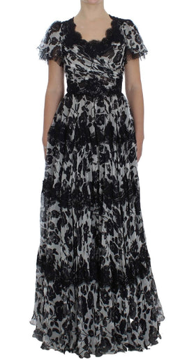 Dolce & Gabbana Black Silk Floral Lace Ricamo Ball Maxi Dress - Size IT42-M