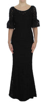 Dolce&Gabbana Maxi vestito aderente lungo in pizzo nero floreale-IT40-S
