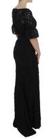 Dolce&Gabbana Maxi vestito aderente lungo in pizzo nero floreale-IT40-S