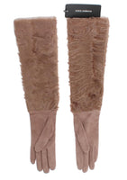 Dolce & Gabbana Beige Suede Xiangao Fur Elbow Gloves - Size 75S