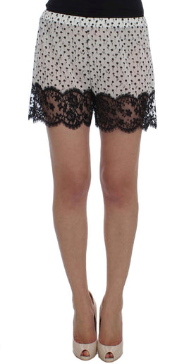 Dolce & Gabbana White Black Floral Lace Silk Sleepwear Shorts - Size M