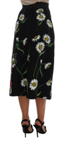 Dolce & Gabbana Black Embellished Daisy Brocade Skirt - Size IT42-M