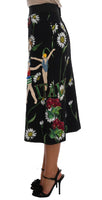 Dolce & Gabbana Black Embellished Daisy Brocade Skirt - Size IT46-XL