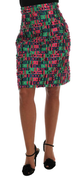 Dolce & Gabbana Pink Green Jacquard Pencil Skirt - Size IT44-L