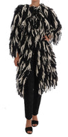 Dolce & Gabbana Black White Fringes Coat Wool Coat - Size IT38-S