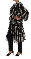 Dolce & Gabbana Black White Fringes Coat Wool Coat - Size IT38-S