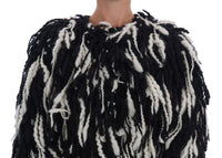 Dolce & Gabbana Black White Fringes Coat Wool Coat - Size IT38-S