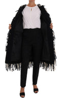 Dolce & Gabbana Black White Fringes Coat Wool Coat - Size IT38-S