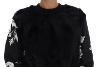 Dolce & Gabbana Black Fur Floral Brocade Zipper Sweater - Size IT36-XS