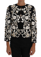 Dolce & Gabbana Black Baroque Floral Crystal Jacket - Size IT42-M