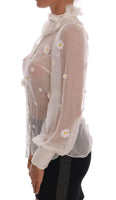 Dolce & Gabbana White Daisy Applique Silk Shirt - Size IT36-XS