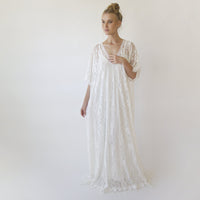 BLUSHFASHION - Original Lace Ivory Bridal Kaftan ,Bat Sleeves Lace Wedding Dress #1367