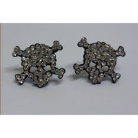 Pair of earrings with skull and bones covered with rhinestones