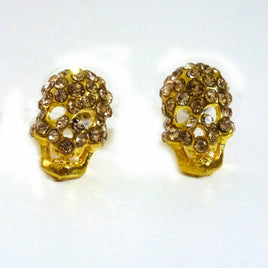 Skull earrings with rhinestones - Gold Color