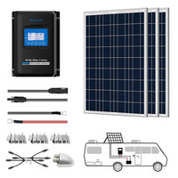 ACOPOWER 300W 12V  Poly Solar RV Kits, 30A MPPT Charge Controller