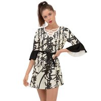 Oriental Pattern Criss Cross Mini Dress