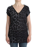 Top con scollo a V leopardo grigio Cavalli - Taglia IT42-M