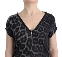 Top con scollo a V leopardo grigio Cavalli - Taglia IT42-M