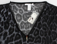 Top con scollo a V leopardo grigio Cavalli - Taglia IT42-M