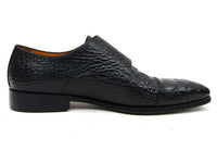 Paul Parkman Men's Double Monkstraps Black Crocodile Embossed Calfskin (ID#045BK41)