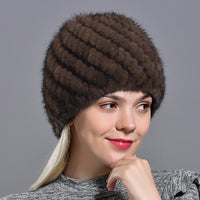 Original Winter Womens Mink Fur Hats Fur Knitted Cap Fashionable Fluffy Ladies