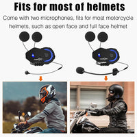 FREEDCONN - Original 2PCS FreedConn T-Max E/C Motorcycle Bluetooth Helmet Intercom Headset 6 Riders Group Talking FM Radio Waterproof Interphone